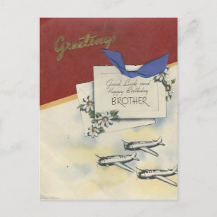 Vintage Happy Birthday Brother With Aeroplanes Postcard