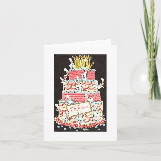 Vintage Happy Birthday Cake Card (Front)