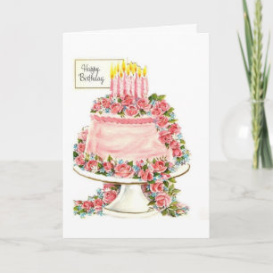 Vintage - Happy Birthday Cake, Card