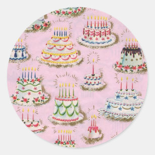 Vintage Happy Birthday Cakes Classic Round Sticker