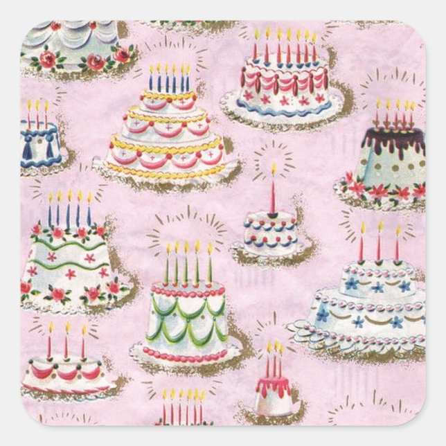 Vintage Happy Birthday Cakes Square Sticker (Front)