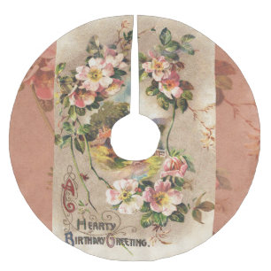 Vintage Happy Birthday Card Artwork Brushed Polyester Tree Skirt