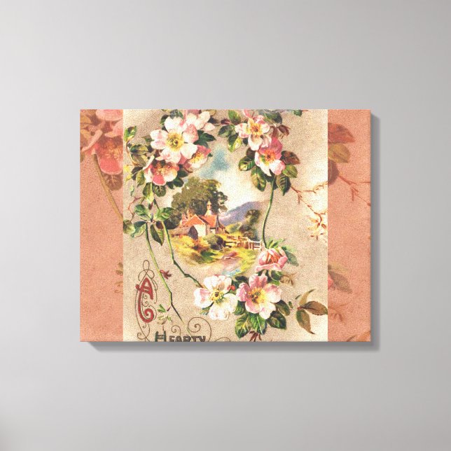 Vintage Happy Birthday Card Artwork Canvas Print (Front)