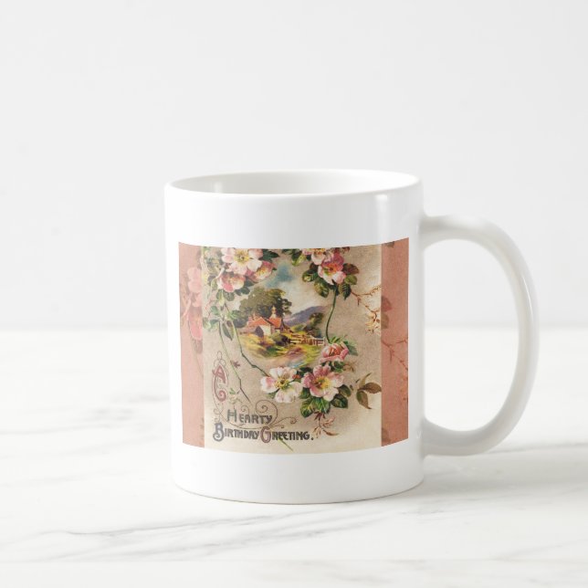Vintage Happy Birthday Card Artwork Coffee Mug (Right)