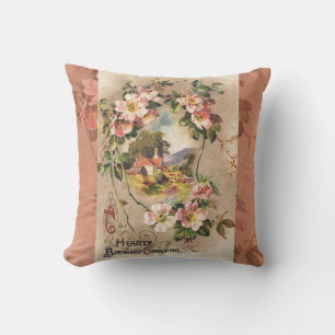 Vintage Happy Birthday Card Artwork Cushion