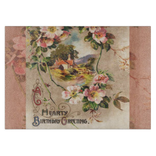 Vintage Happy Birthday Card Artwork Cutting Board