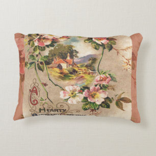Vintage Happy Birthday Card Artwork Decorative Cushion