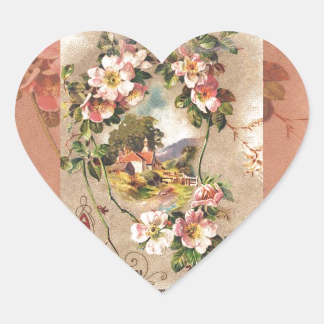 Vintage Happy Birthday Card Artwork Heart Sticker (Front)