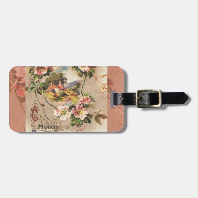 Vintage Happy Birthday Card Artwork Luggage Tag (Front Horizontal)