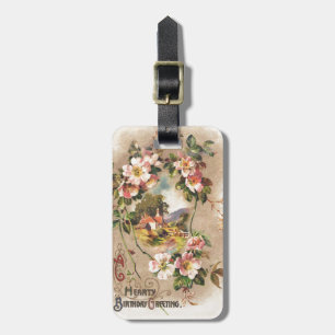 Vintage Happy Birthday Card Artwork Luggage Tag