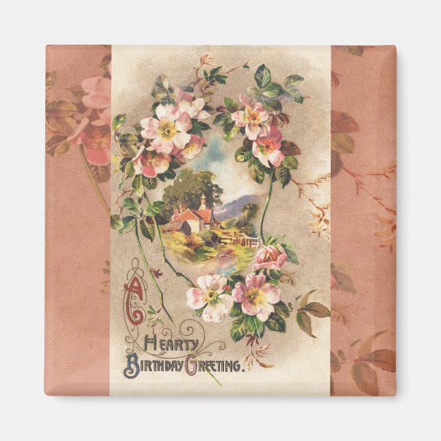 Vintage Happy Birthday Card Artwork Magnet (Front)