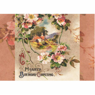 Vintage Happy Birthday Card Artwork Photo Sculpture Magnet