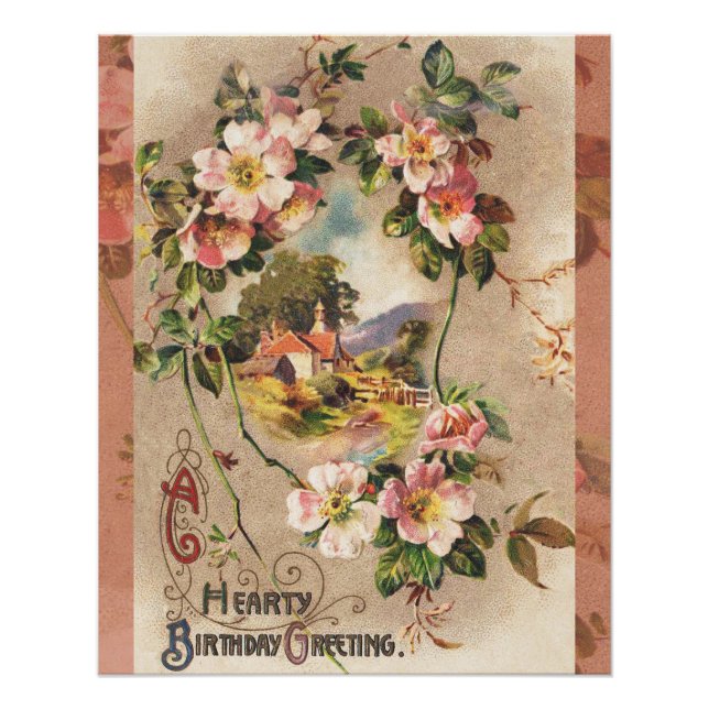 Vintage Happy Birthday Card Artwork Poster (Front)