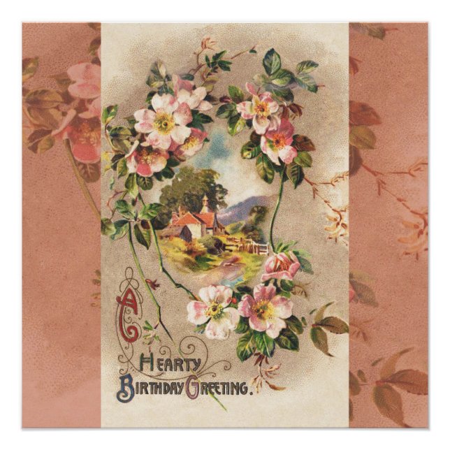 Vintage Happy Birthday Card Artwork Poster (Front)