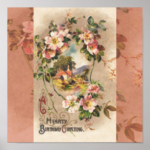 Vintage Happy Birthday Card Artwork Poster