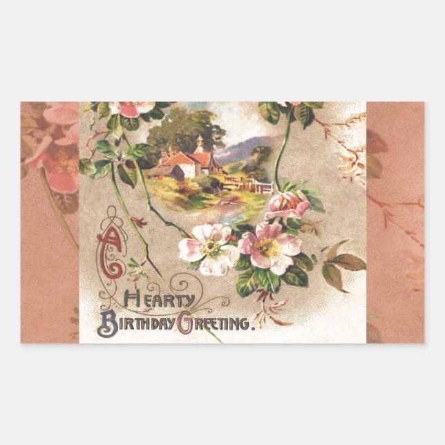 Vintage Happy Birthday Card Artwork Rectangular Sticker (Front)