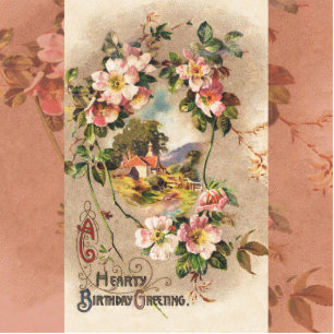 Vintage Happy Birthday Card Artwork Standing Photo Sculpture