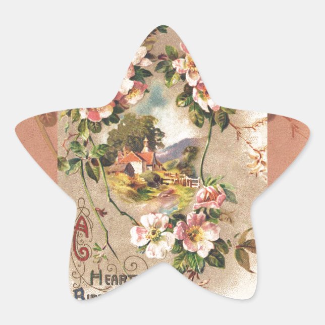 Vintage Happy Birthday Card Artwork Star Sticker (Front)