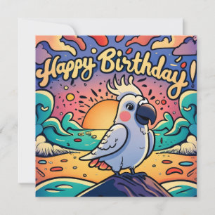Vintage Happy Birthday Colourful Parrot Bird Holiday Card