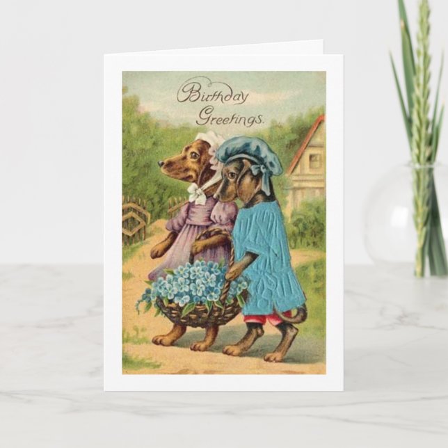 Vintage Happy Birthday Dachshunds, Card (Front)