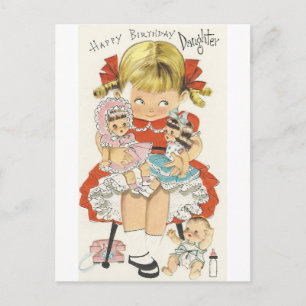 Vintage Happy Birthday Daughter With Dolls Postcard