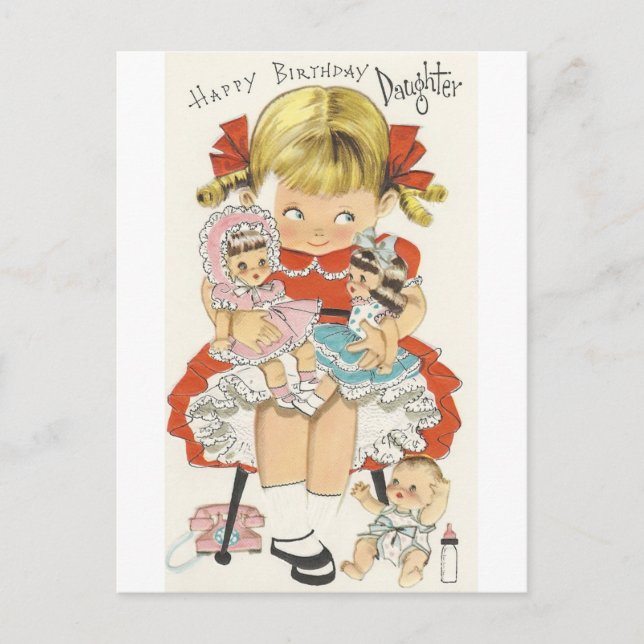 Vintage Happy Birthday Daughter With Dolls Postcard (Front)
