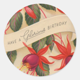 Vintage Happy Birthday Flowers Sticker