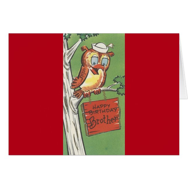Vintage Happy Birthday For Brother With Owl (Front Horizontal)