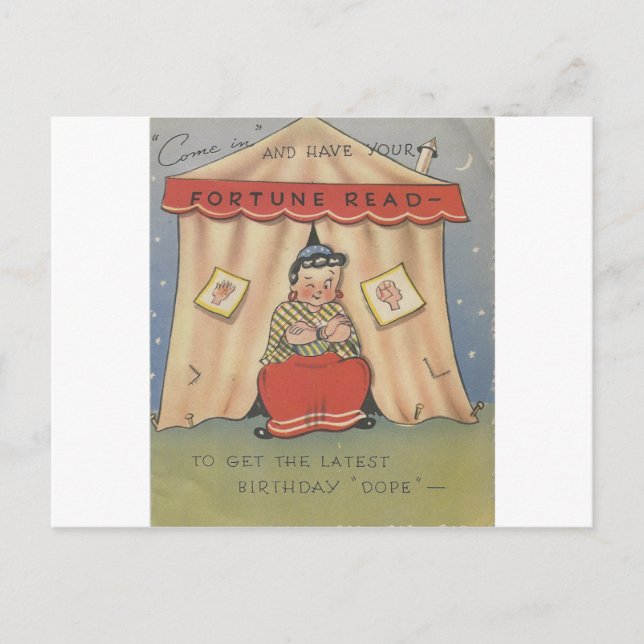 Vintage Happy Birthday Fortune Teller Postcard (Front)