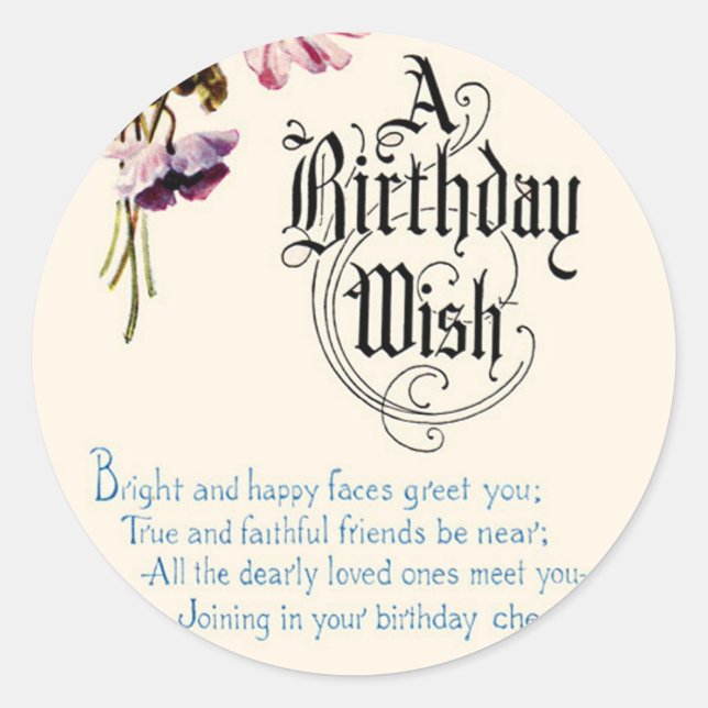 Vintage Happy Birthday Greetings Classic Round Sticker (Front)