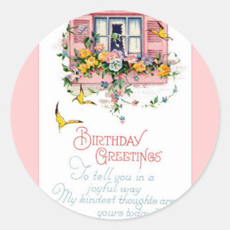 Vintage Happy Birthday Greetings Classic Round Sticker