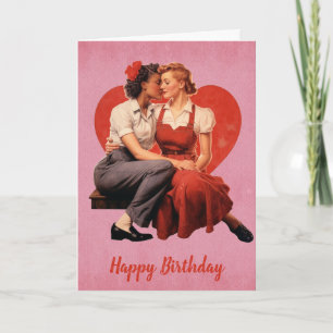 Vintage Happy Birthday Lesbian Couple Card