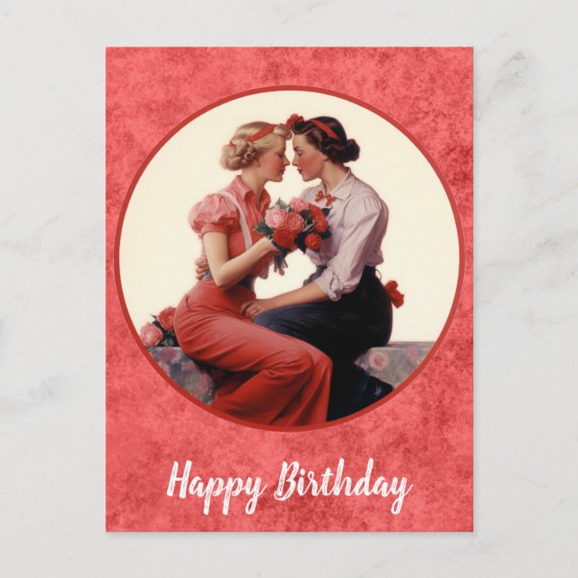 Vintage Happy Birthday Lesbian Couple Postcard (Front)