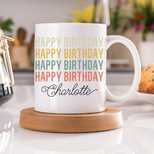 Vintage Happy Birthday Mug for Mum, Girl & Grandma