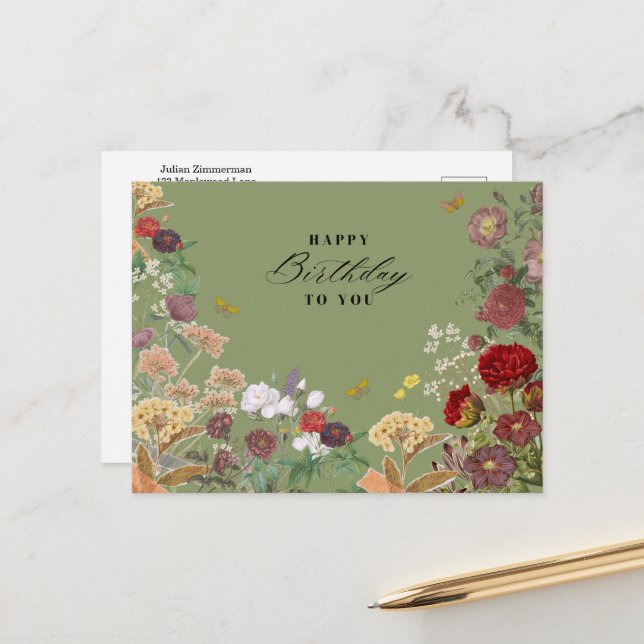 Vintage Happy Birthday Postcard (Front/Back In Situ)