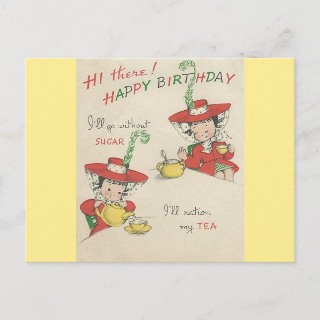 Vintage Happy Birthday Tea Postcard (Front)