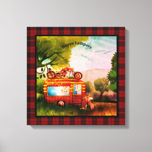 Vintage Happy Campers Trailer Trash Buffalo Plaid Canvas Print