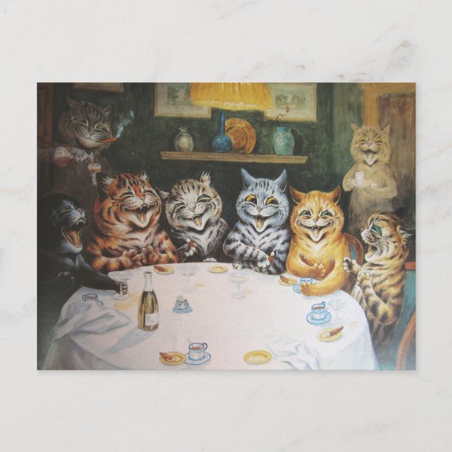 Vintage Happy Cat Family Postcard (Front)