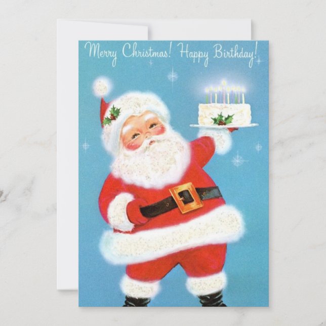 Vintage Happy Christmas Birthday Santa Holiday Card (Front)