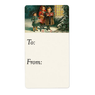Vintage Happy Christmas Carolers Gift Tag