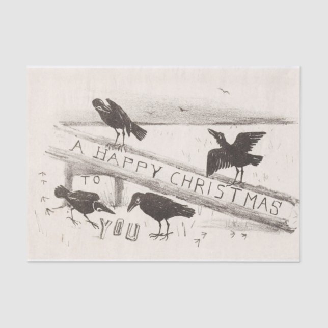 Vintage Happy Christmas Crows Tissue Paper (Front)