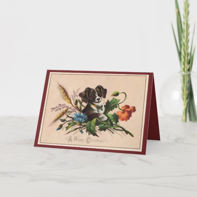 Vintage Happy Christmas Dog Holiday Card (Front)