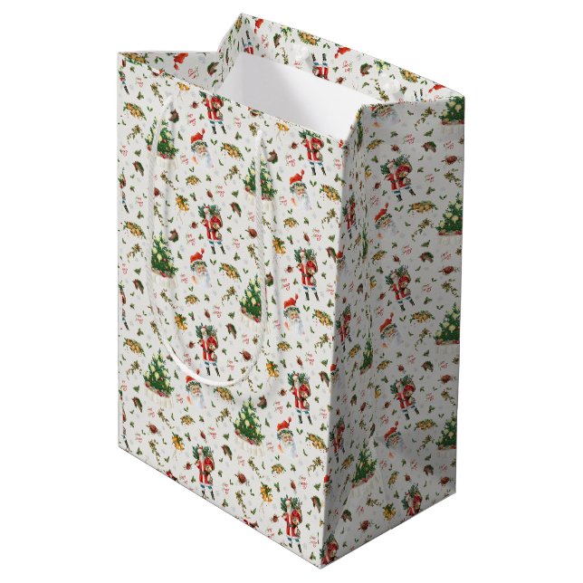 Vintage Happy Christmas Santa  Medium Gift Bag (Back Angled)