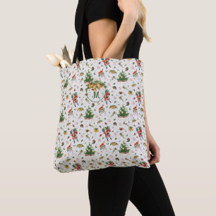 Vintage Happy Christmas Santa Monogram Tote Bag