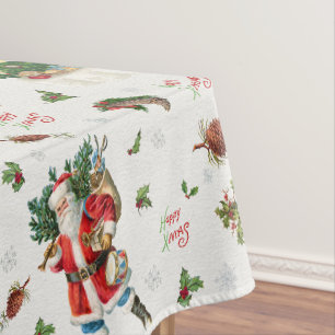 Vintage Happy Christmas Santa Tablecloth