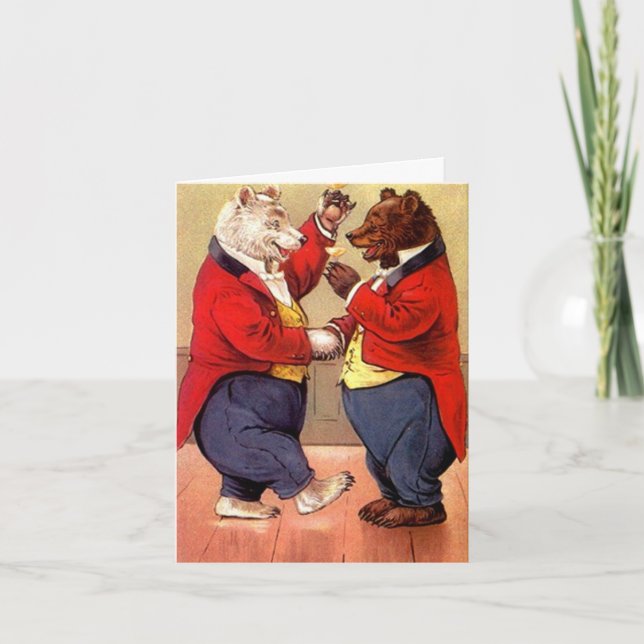 Vintage Happy Dancing Bears Toast Thank You Card (Front)