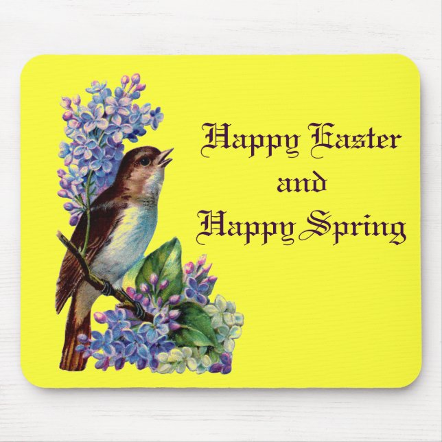 Vintage Happy Easter Bird Mouse Pad (Front)