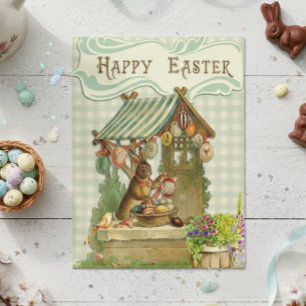 Vintage Happy Easter Bunny House Spring Postcard