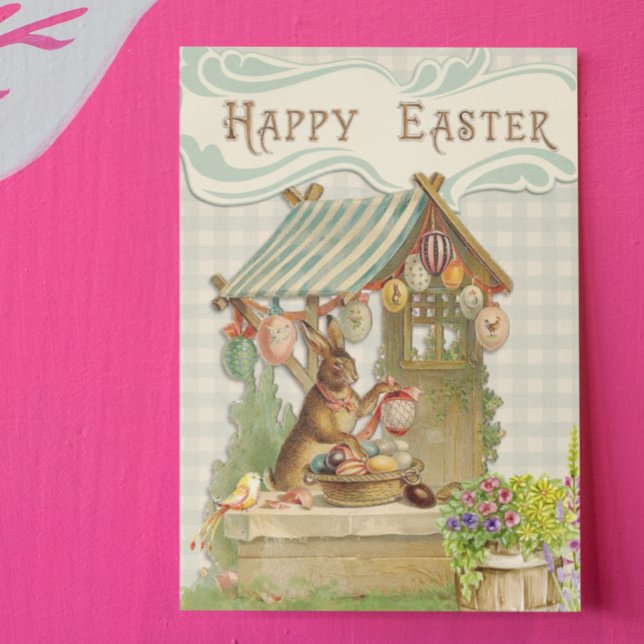 Vintage Happy Easter Bunny House Spring Postcard (Creator Uploaded)