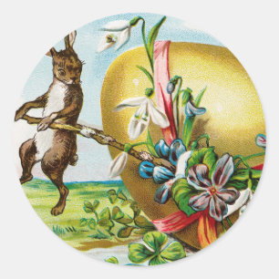 Vintage Happy Easter Bunny Rabbits Easter Eggs Classic Round Sticker